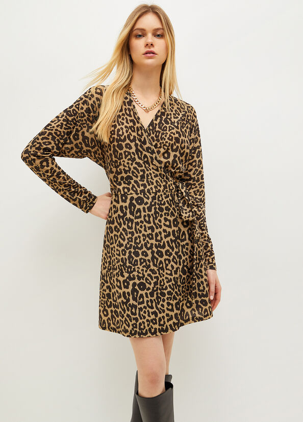 Vestido Liu Jo Lurex® Jersey Animal Print Mujer Marrones | ESO-816207