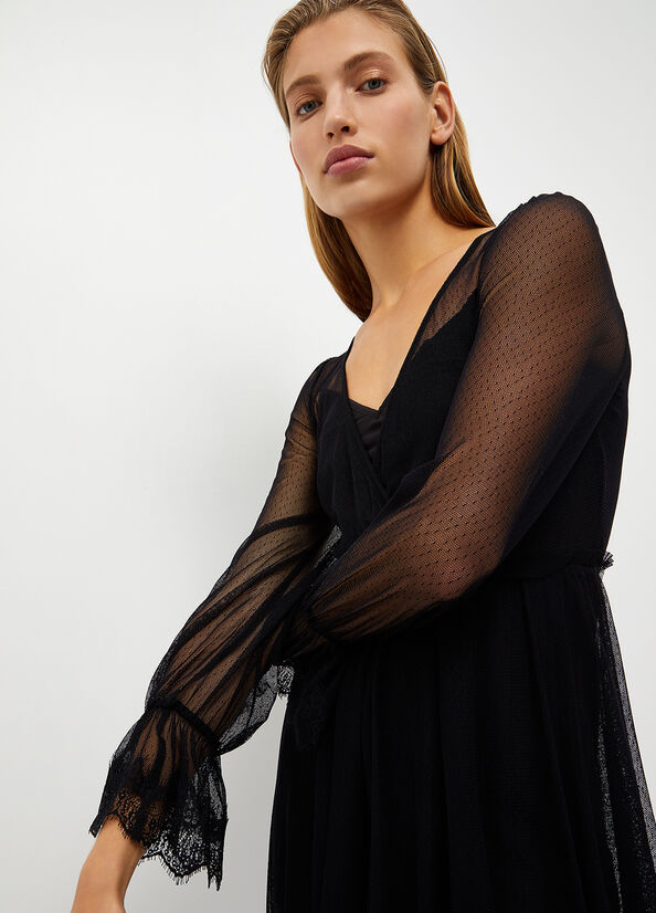 Vestido Liu Jo Plumetis Tulle Mujer Negras | UGE-806574