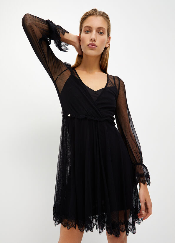 Vestido Liu Jo Plumetis Tulle Mujer Negras | UGE-806574