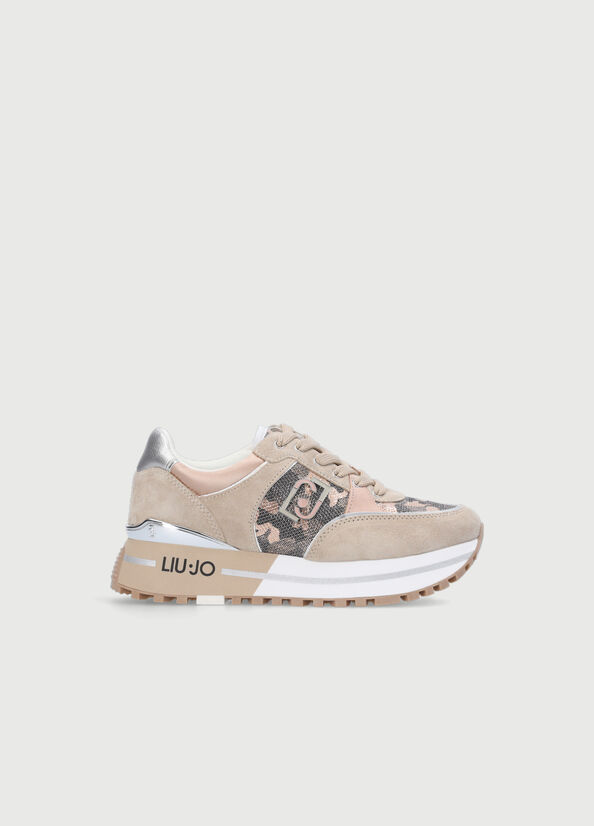 Zapatillas Liu Jo Camouflage Mesh Plataforma Mujer Beige | UPD-269480