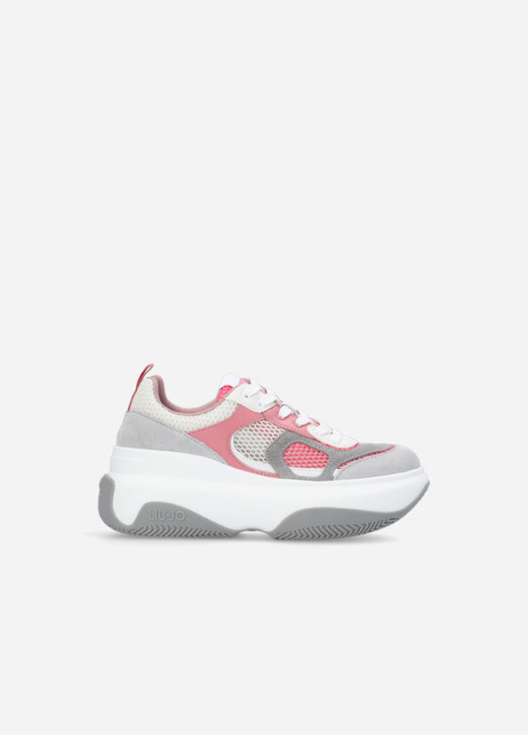 Zapatillas Liu Jo Fornido Cuero Mujer Gris Rosas | OJI-260471