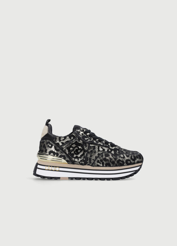 Zapatillas Liu Jo Laminated Animal-Print Plataforma Mujer Negras Doradas | HOT-684037