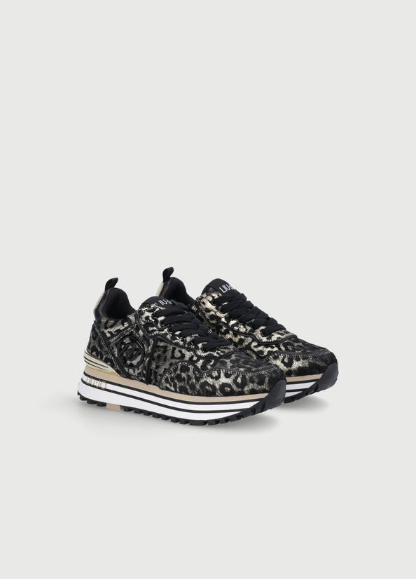 Zapatillas Liu Jo Laminated Animal-Print Plataforma Mujer Negras Doradas | HOT-684037