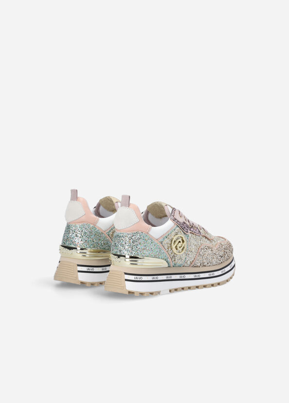 Zapatillas Liu Jo Plataforma With Glitter Mujer Doradas | EUV-987253