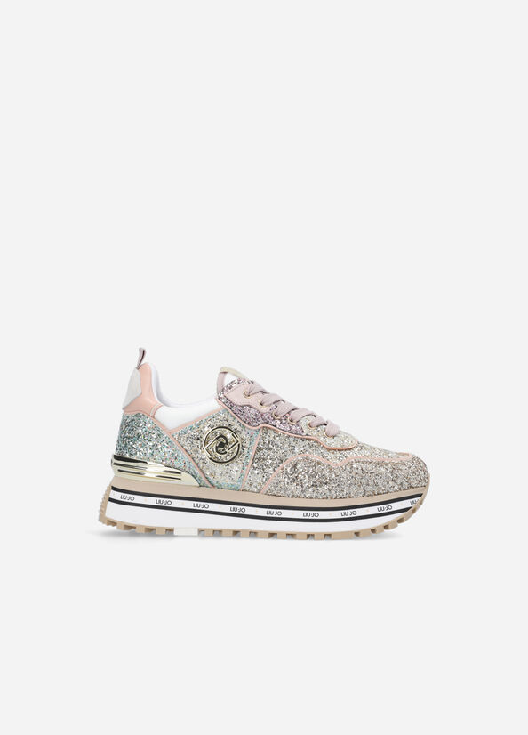 Zapatillas Liu Jo Plataforma With Glitter Mujer Doradas | EUV-987253