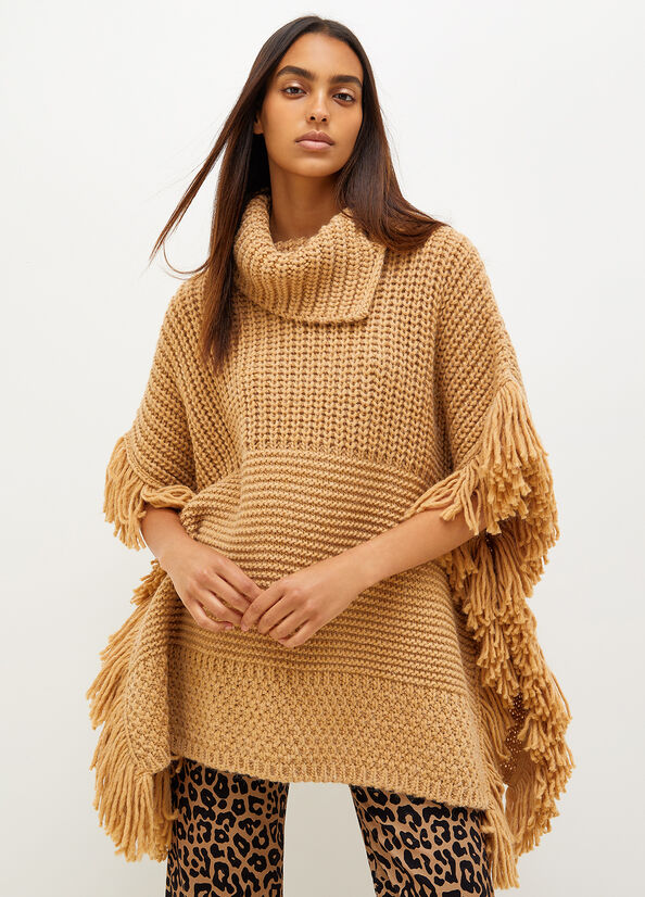 Abrigos Liu Jo Knit Cape With Fringes Mujer Marrones | XIP-719564