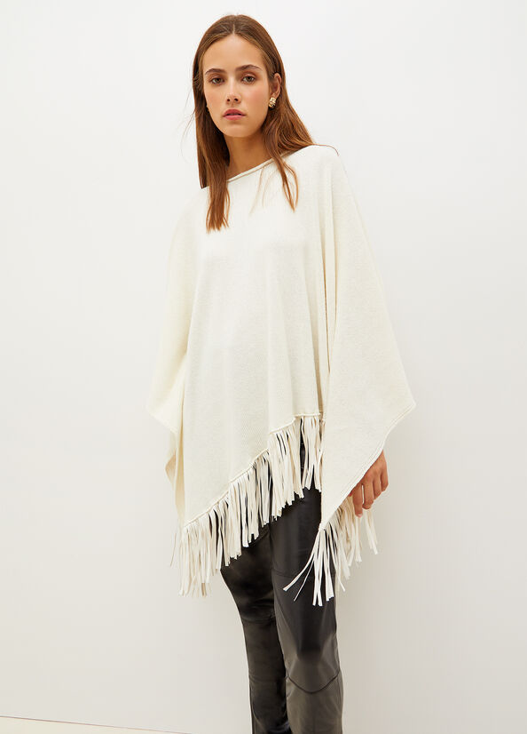 Abrigos Liu Jo Poncho With Fringes Mujer Creme | RIH-839607