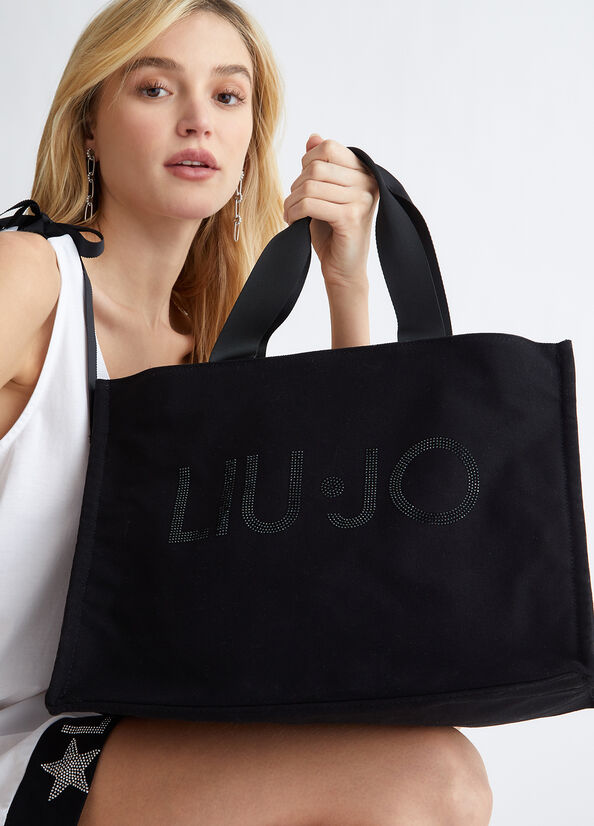 Bolsos Shopper Liu Jo In Lona With Logo Mujer Negras | VDT-067513