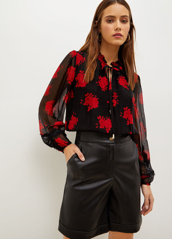 Camisas Liu Jo Floral Chiffon Blouse Mujer Negras Rojas | RJN-059468