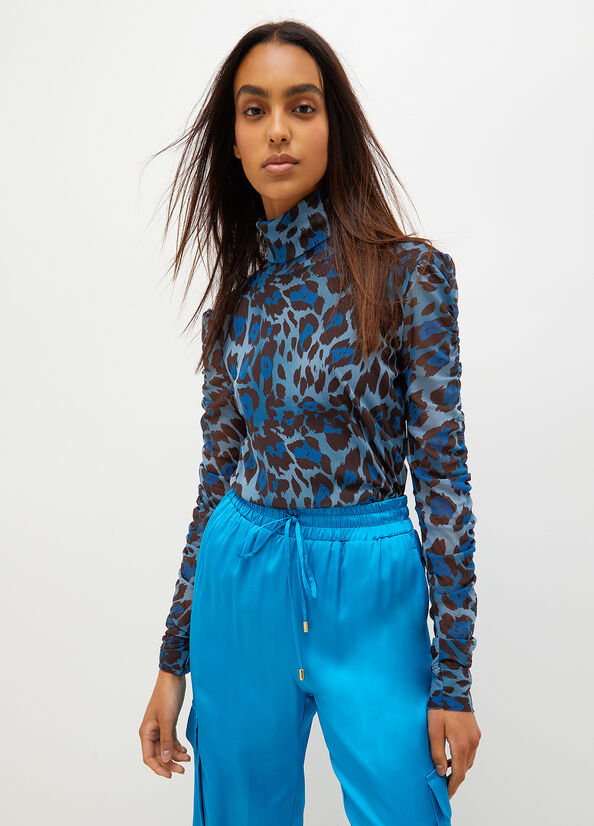 Camiseta Liu Jo Animal-Print Tulle Mujer Azules | ANX-054192