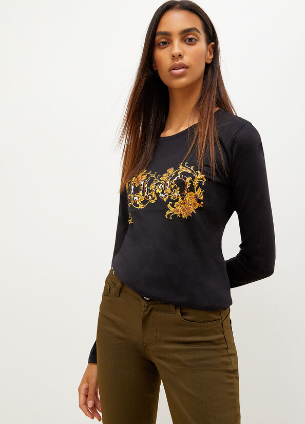 Camiseta Liu Jo Eco-Friendly With Print Mujer Negras | OFI-358419