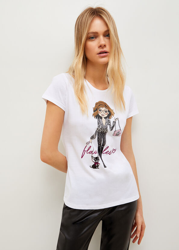 Camiseta Liu Jo Eco-Friendly With Print Mujer Blancas | OWL-452816