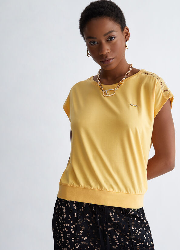 Camiseta Liu Jo With Encaje Details Mujer Amarillo | QRS-518930