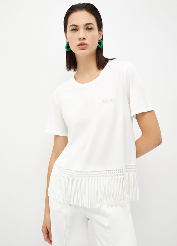 Camiseta Liu Jo With Fringes Mujer Blancas | XPI-795321