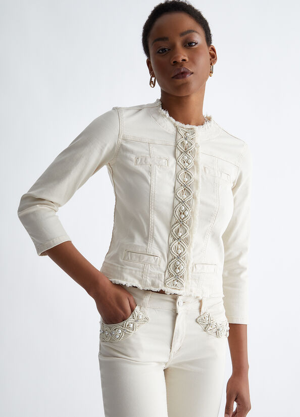 Chaquetas Liu Jo With Pearls Mujer Blancas | JYE-145879