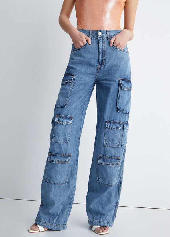 Jeans Straight Liu Jo Eco-Friendly Cargo Mujer Azules Claro | WYQ-085624