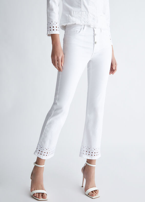 Pantalones Liu Jo Bottom Up With Embroidery Mujer Blancas | UAE-820951