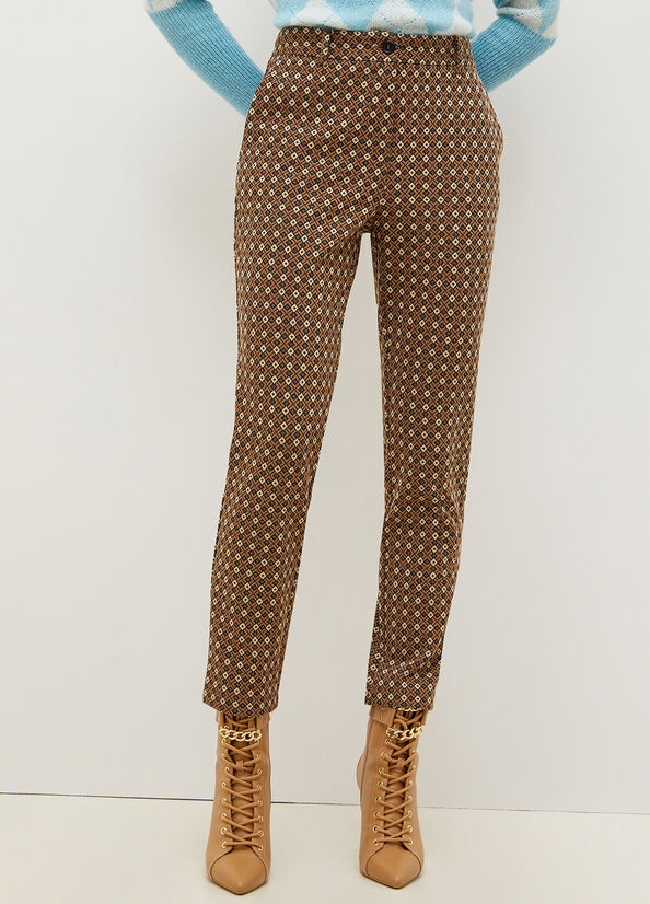 Pantalones Liu Jo Chinos With Geometric Motif Mujer Marrones | YKM-501728