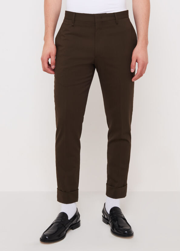 Pantalones Liu Jo Slim Fit Chinos With Turn-Up Hombre Marrones Oscuro | OBS-953680