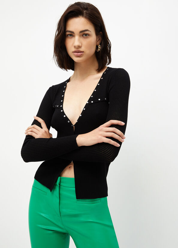 Suéteres Liu Jo Eco-Friendly Cardigan With Studs Mujer Negras | JZG-593461