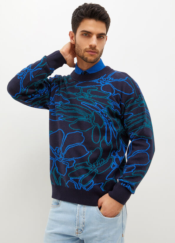 Suéteres Liu Jo Jacquard Hombre Azules Oscuro | OHX-923854