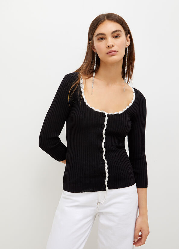 Suéteres Liu Jo Knit Mujer Negras Blancas | PDX-547612