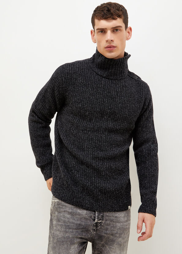 Suéteres Liu Jo Turtleneck With Logo Buttons Hombre Negras | RBN-792605