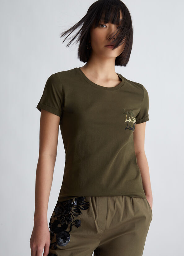 Tops Liu Jo Algodon With Logo Mujer Verde Oliva | LRB-046397