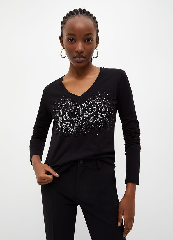 Tops Liu Jo Eco-Friendly With Logo Mujer Negras | WIC-718024